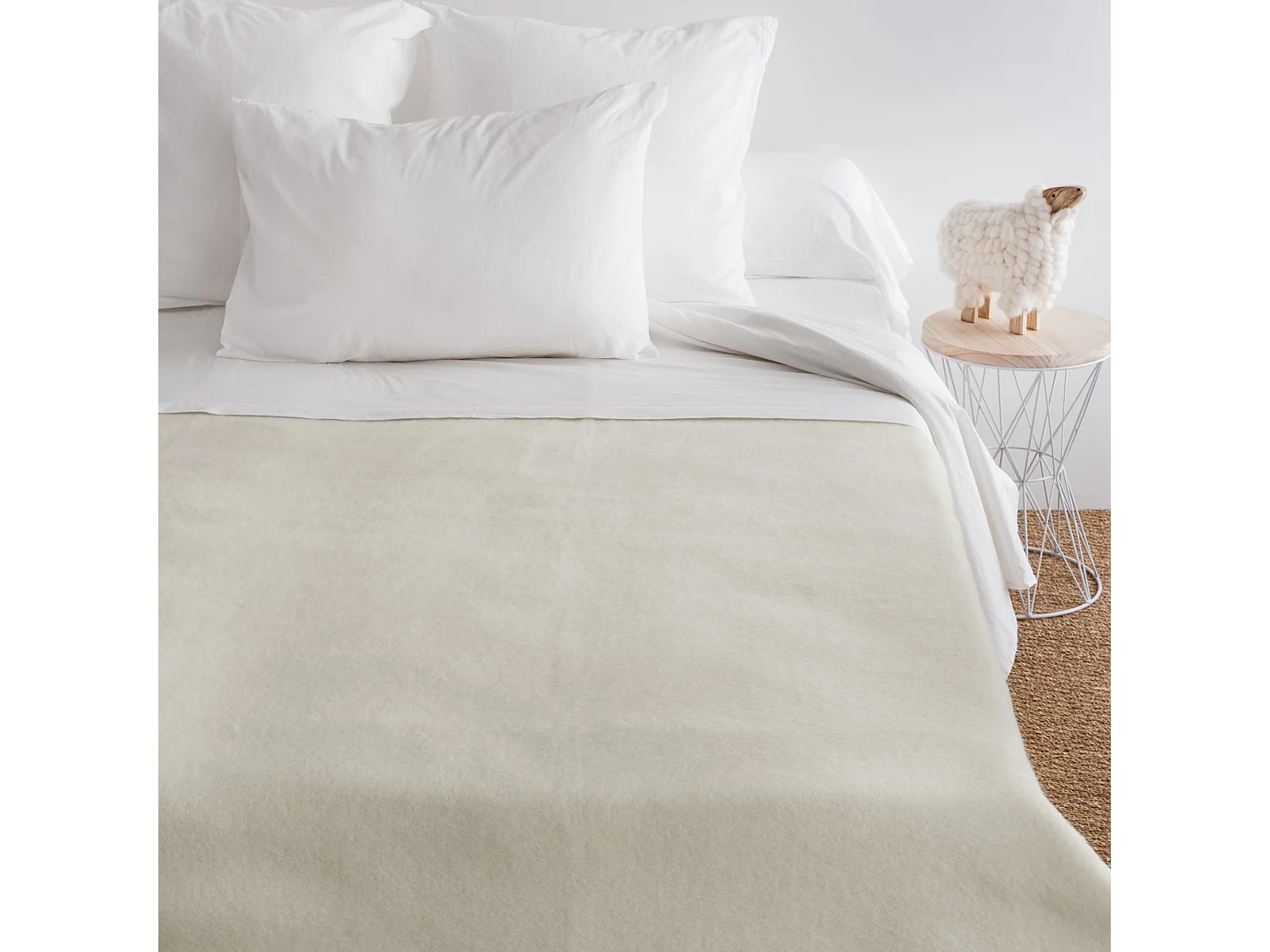 Couverture pure laine vierge Woolmark 500g/m² VOLTA 240x300 cm Blanc Naturel