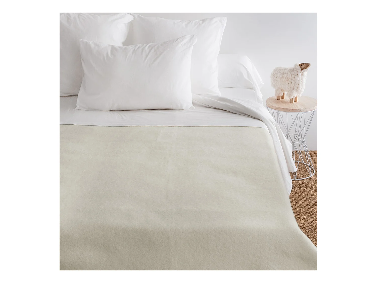 Couverture pure laine vierge Woolmark 500g/m² VOLTA 220x240 cm Blanc Naturel