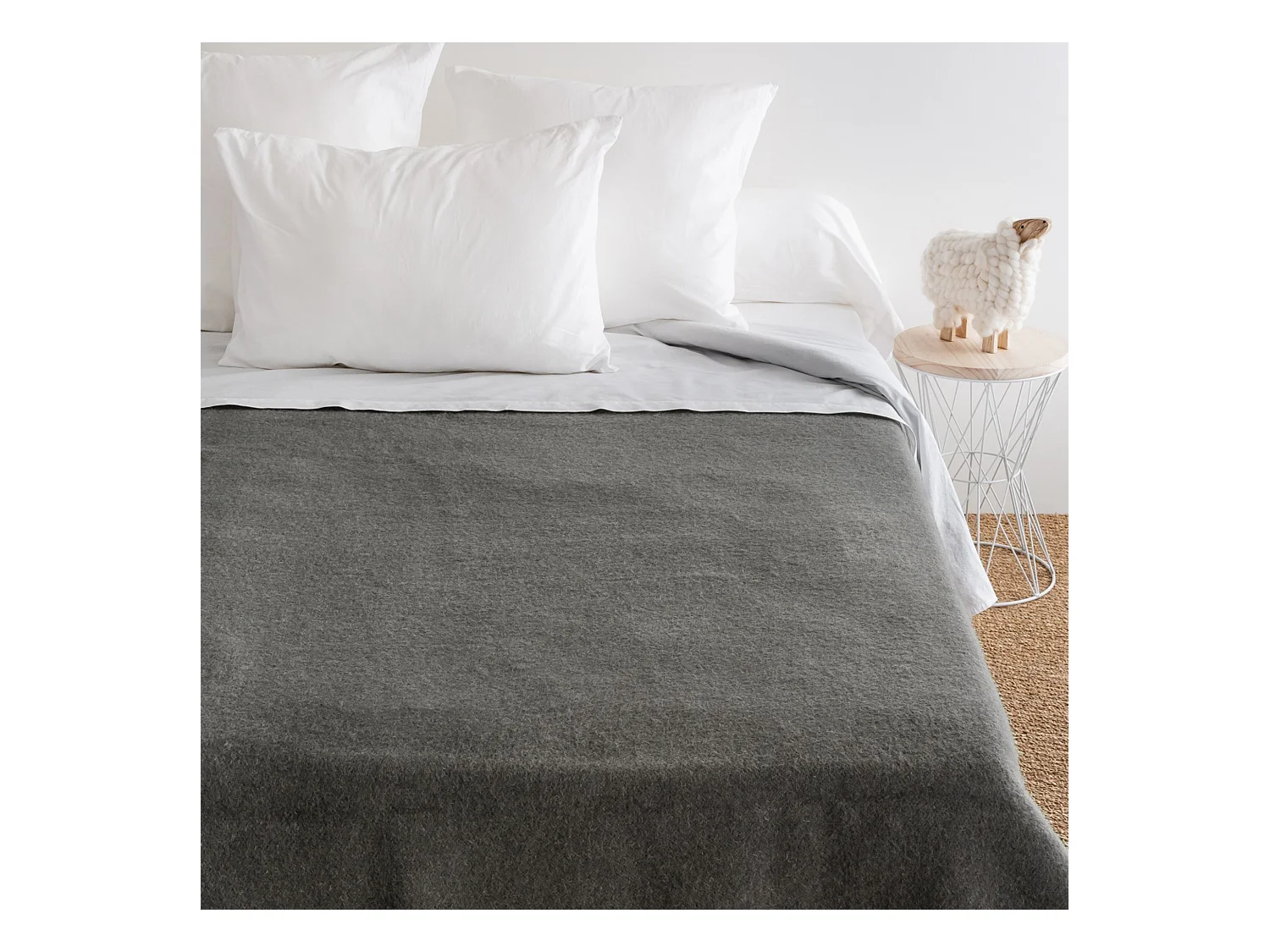 Couverture pure laine vierge Woolmark 500g/m² VOLTA 240x260 cm Gris Acier
