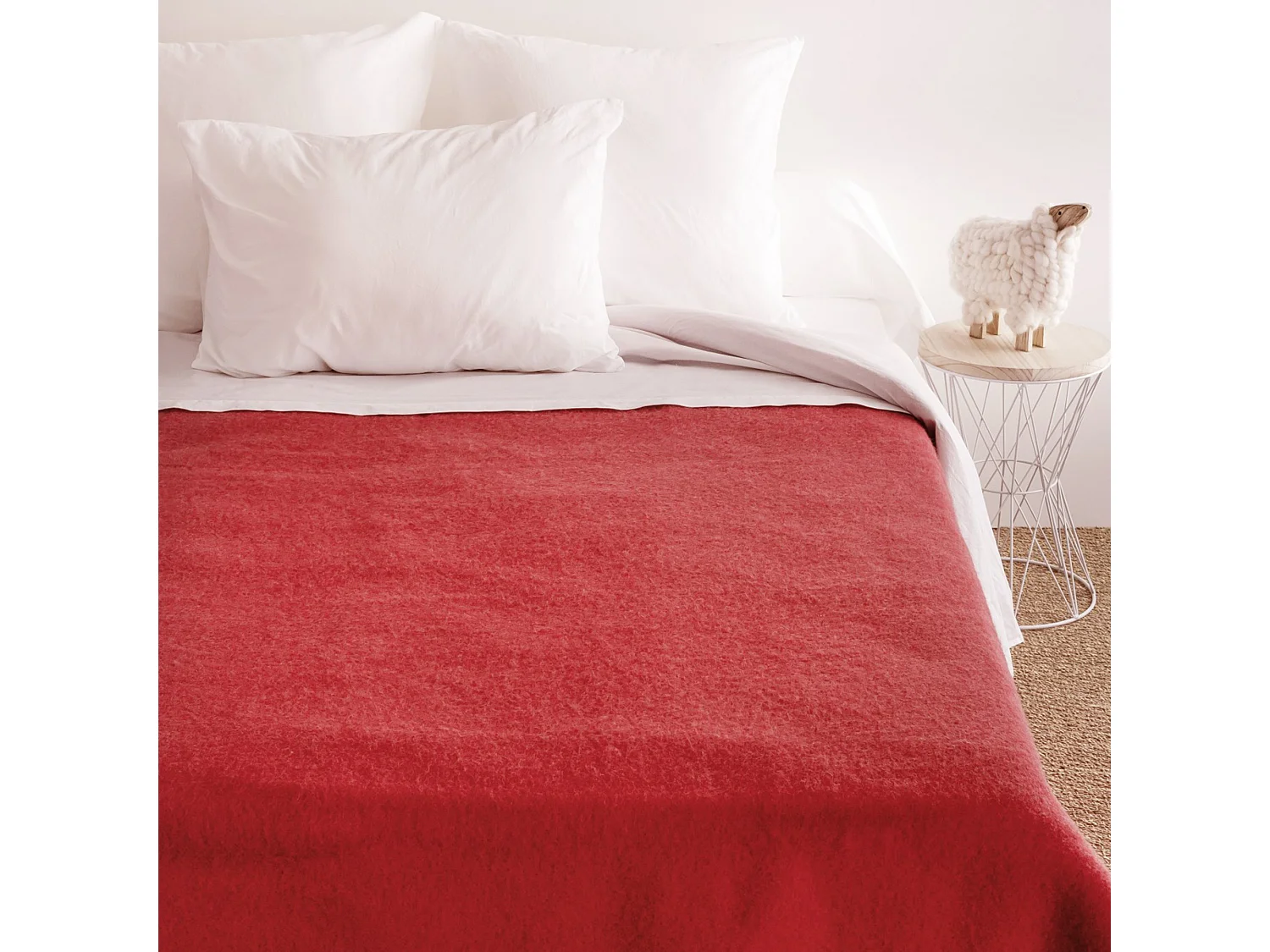 Couverture pure laine vierge Woolmark 500g/m² VOLTA 240x260 cm Rouge Bois de rose