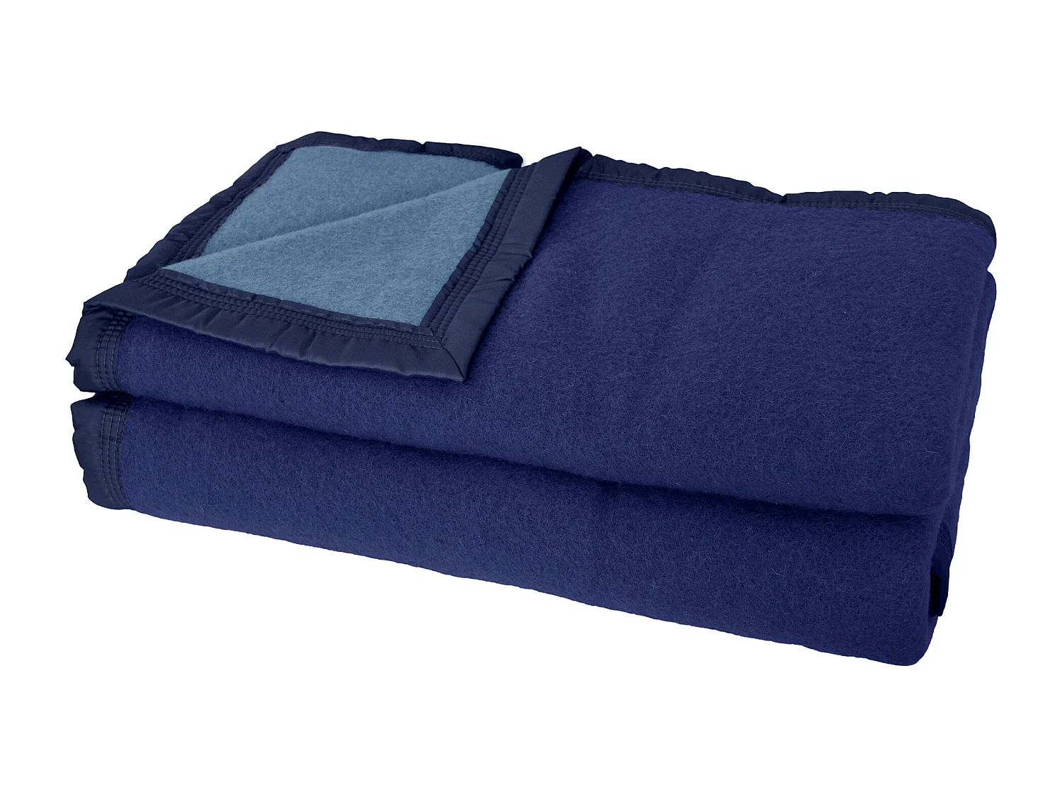 Couverture pure laine vierge Woolmark 500g/m² VOLTA 240x300 cm Bleu Marine/Myosotis