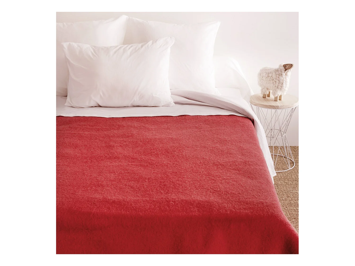 Couverture pure laine vierge Woolmark 500g/m² VOLTA 180x240 cm Rouge Bois de rose