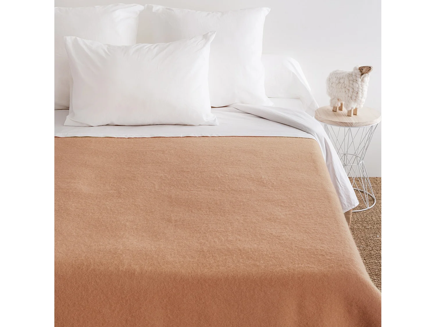 Couverture pure laine vierge Woolmark 500g/m² VOLTA 240x300 cm Marron Sable