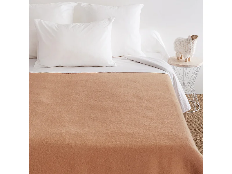 Couverture pure laine vierge Woolmark 500g/m² VOLTA 240x300 cm Marron Sable