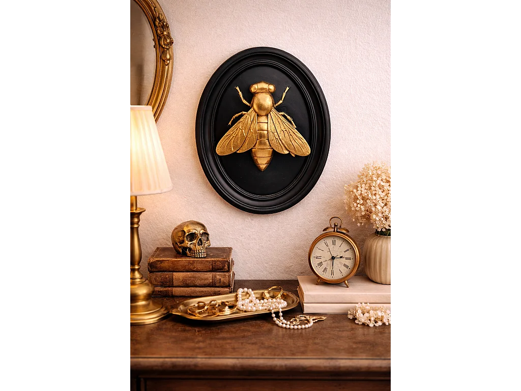 Déco murale abeille noir et doré 21x27.5cm