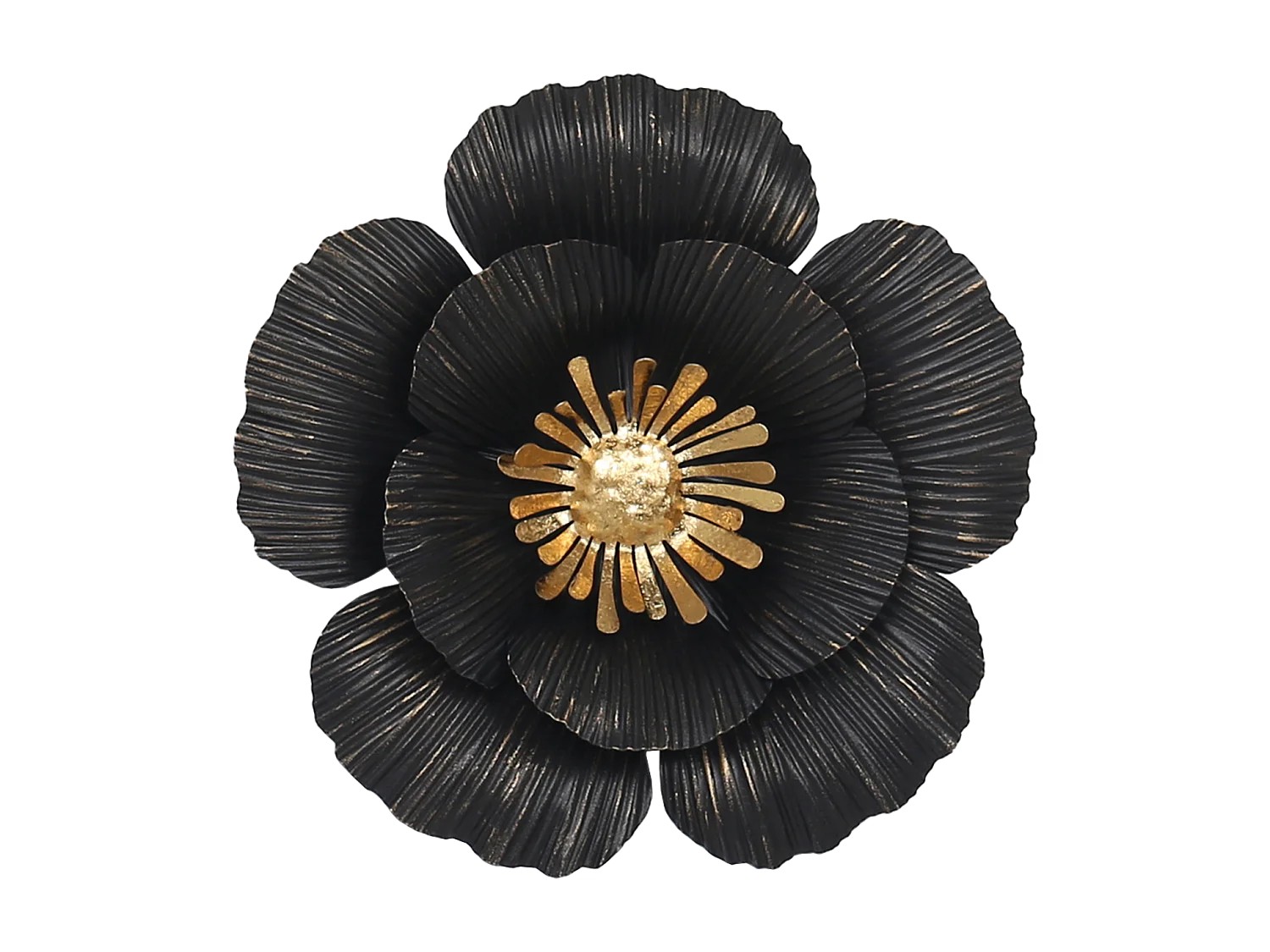 Déco murale métal fleur noir doré 25cm