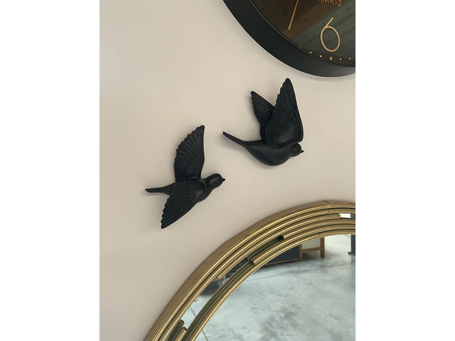 Lot de 2 déco murales oiseaux noirs 12,5x15cm