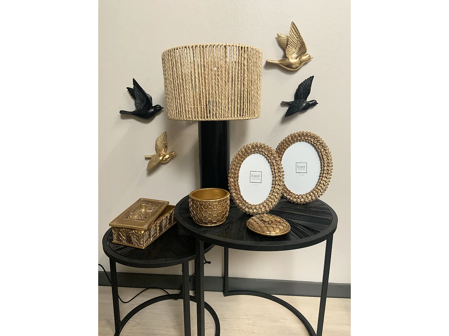 Lot de 2 déco murales oiseaux noirs 12,5x15cm