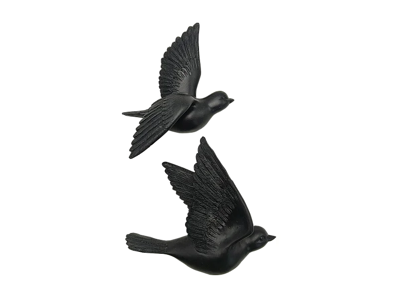 Lot de 2 déco murales oiseaux noirs 12,5x15cm