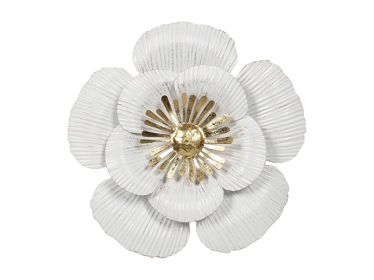 Déco murale métal fleur blanc doré 25cm