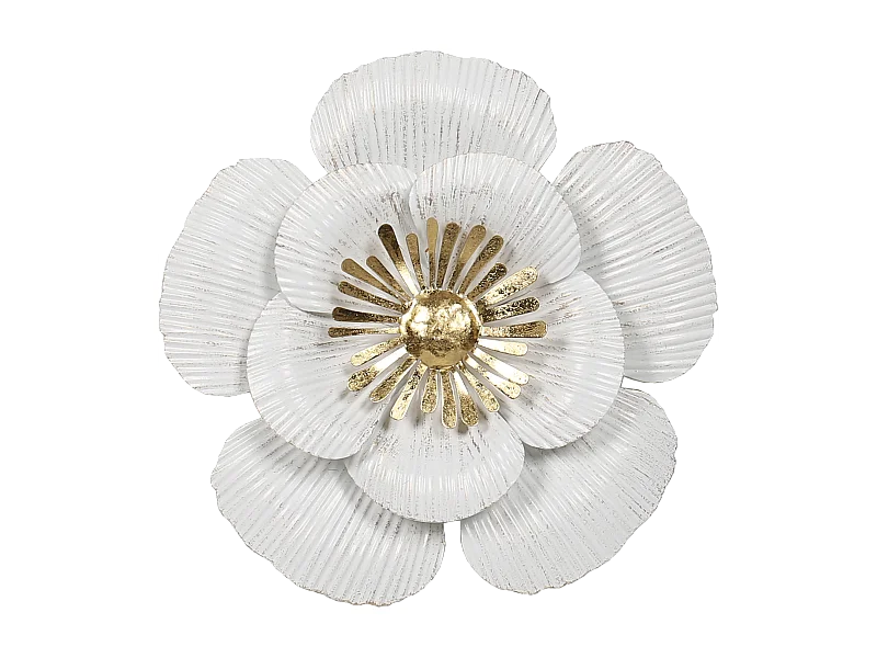 Déco murale métal fleur blanc doré 25cm