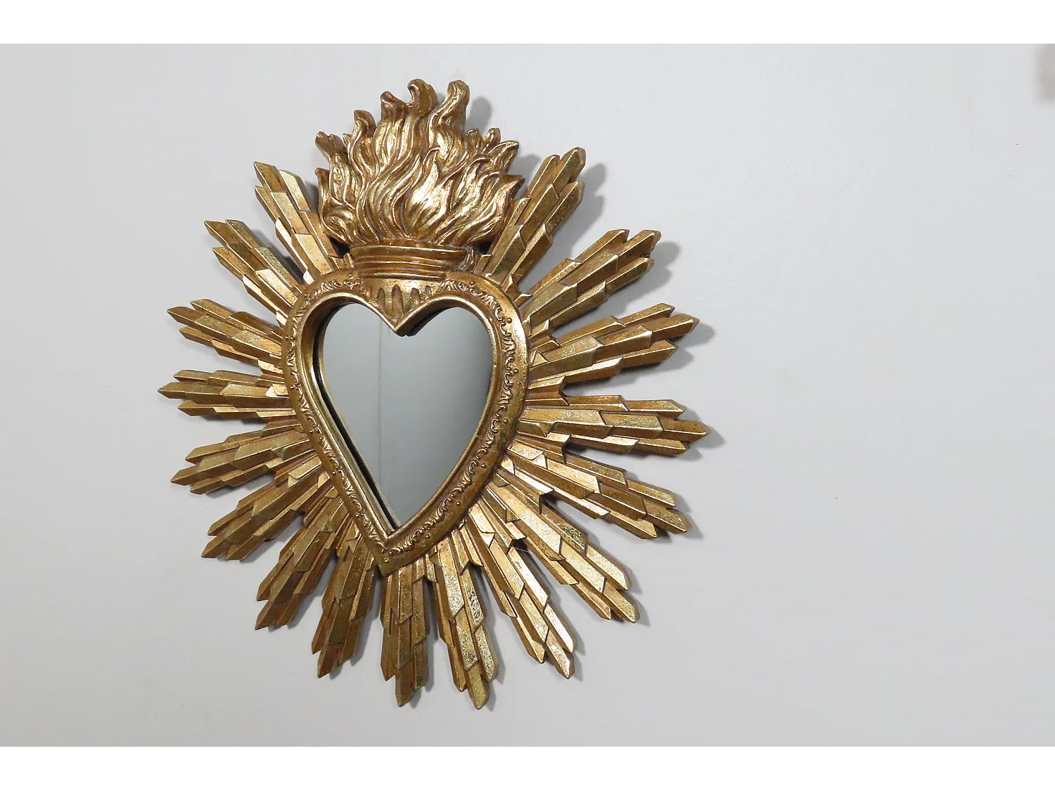 Déco miroir ex-voto coeur soleil 27x28cm