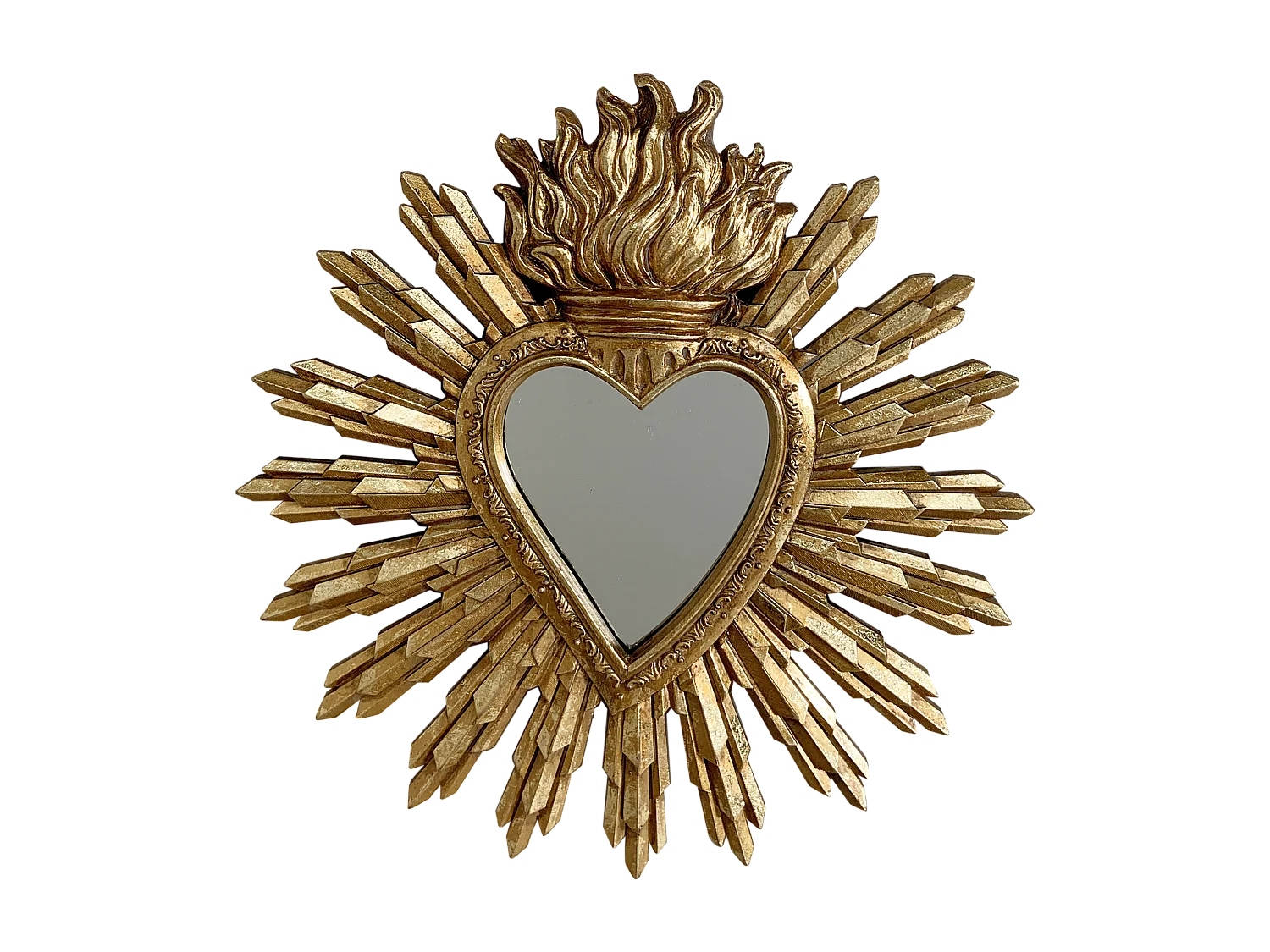 Déco miroir ex-voto coeur soleil 27x28cm