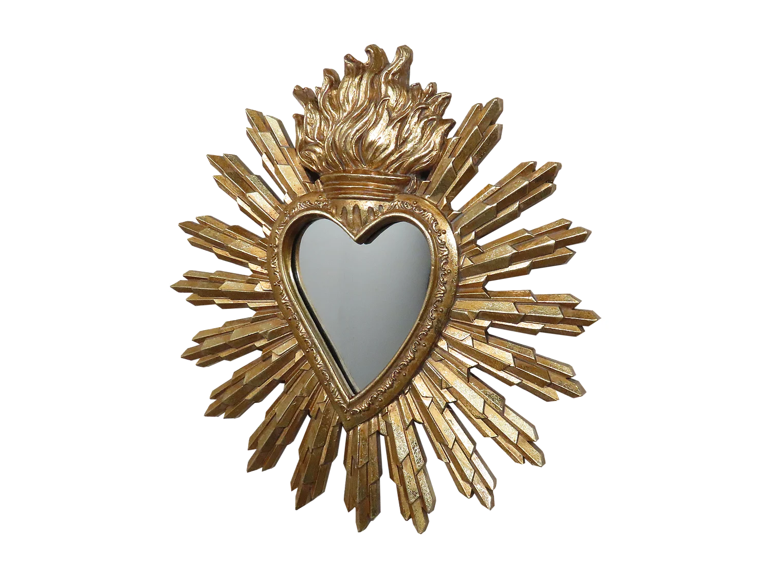 Déco miroir ex-voto coeur soleil 27x28cm