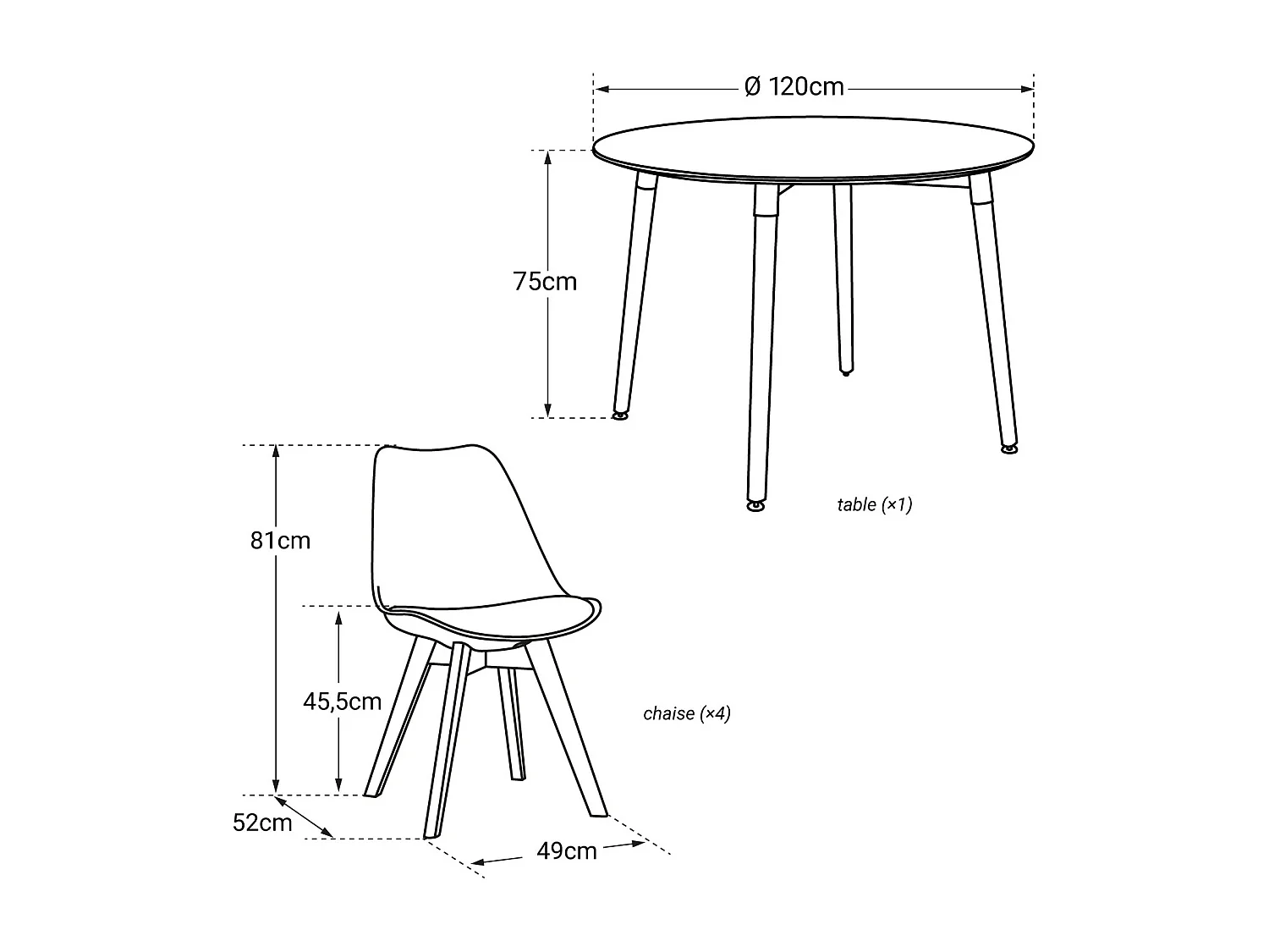 Ensemble table ronde 120cm MARTHA et 4 chaises NORA noir