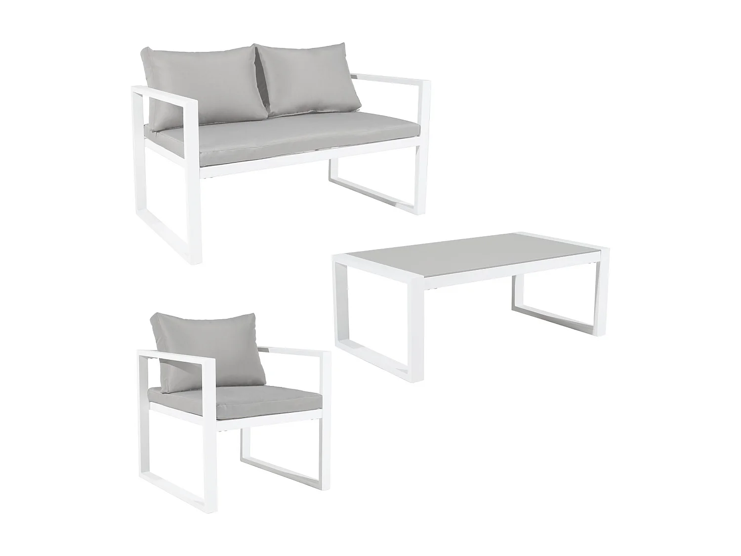 Salon de jardin IBIZA en tissu gris 4 places - aluminium blanc