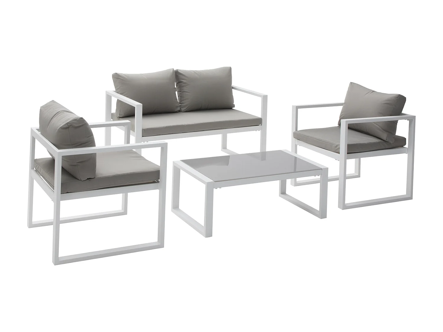 IBIZA tuinset in grijze stof 4 zitplaatsen - wit aluminium