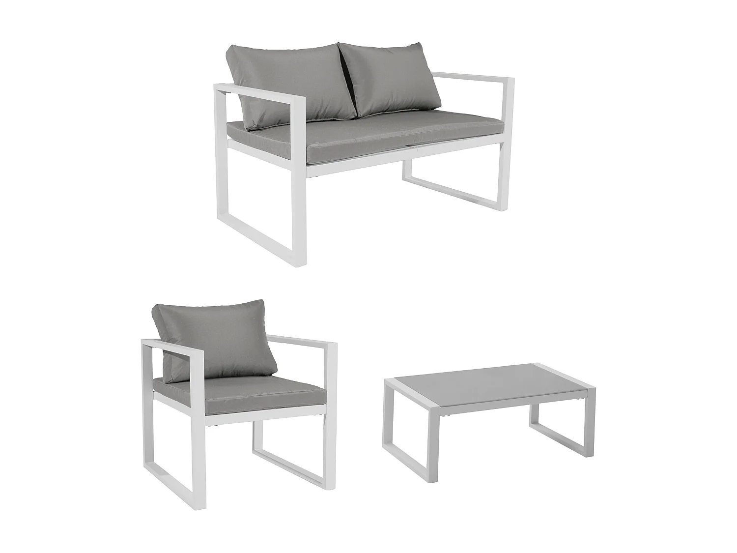 IBIZA tuinset in grijze stof 4 zitplaatsen - wit aluminium