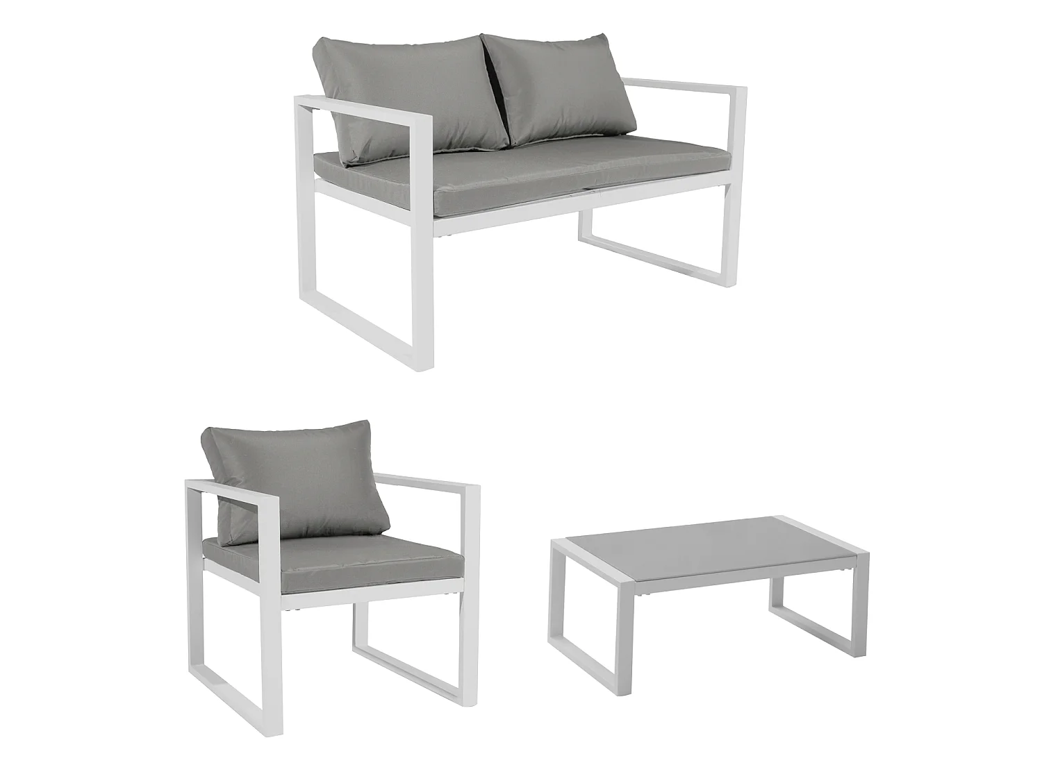 IBIZA tuinset in grijze stof 4 zitplaatsen - wit aluminium