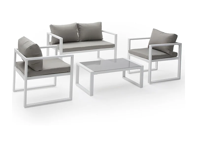 Set di mobili da giardino IBIZA in tessuto grigio 4 posti - alluminio bianco - HAPPY GARDEN