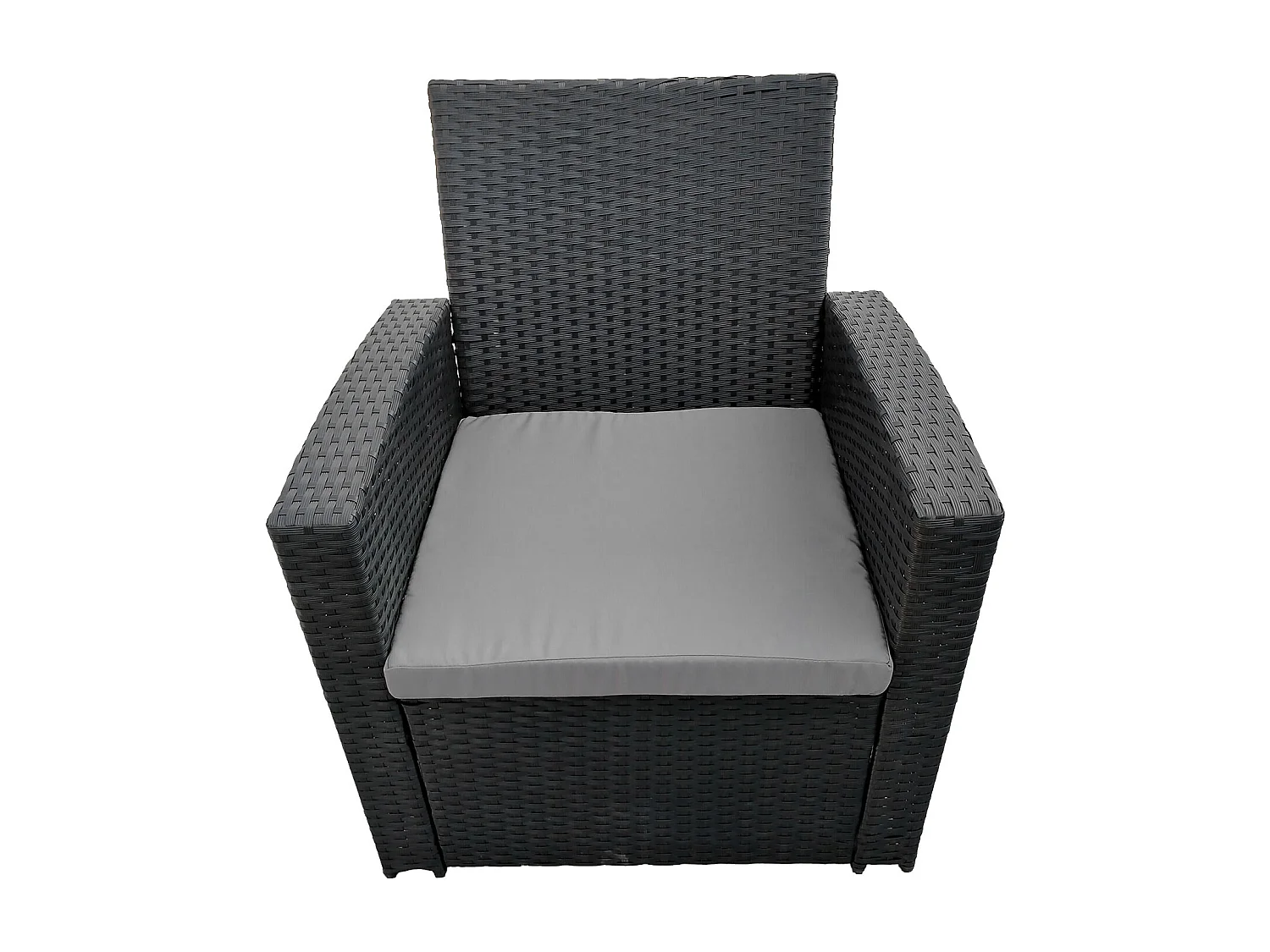 Set di mobili da giardino COMINO in resina intrecciata nera 4 posti - cuscini grigi - HAPPY GARDEN