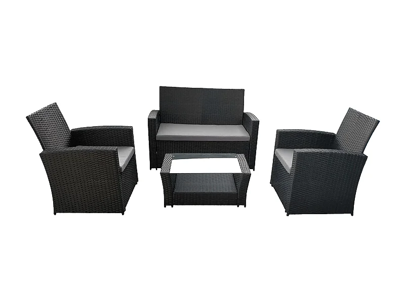 Conjunto de móveis de jardim COMINO em resina tecida preta 4 lugares - almofadas cinzentas