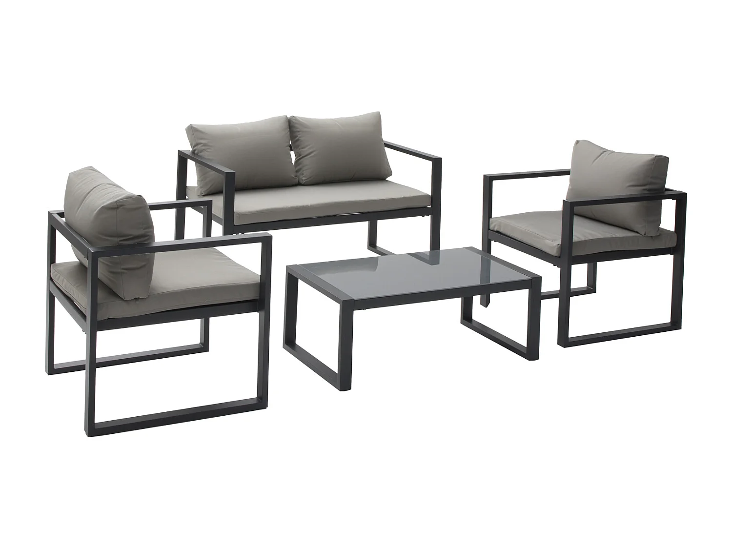 Salon de jardin IBIZA en tissu gris 4 places - aluminium anthracite