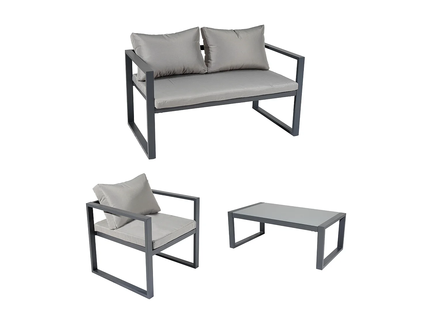 Salon de jardin IBIZA en tissu gris 4 places - aluminium anthracite