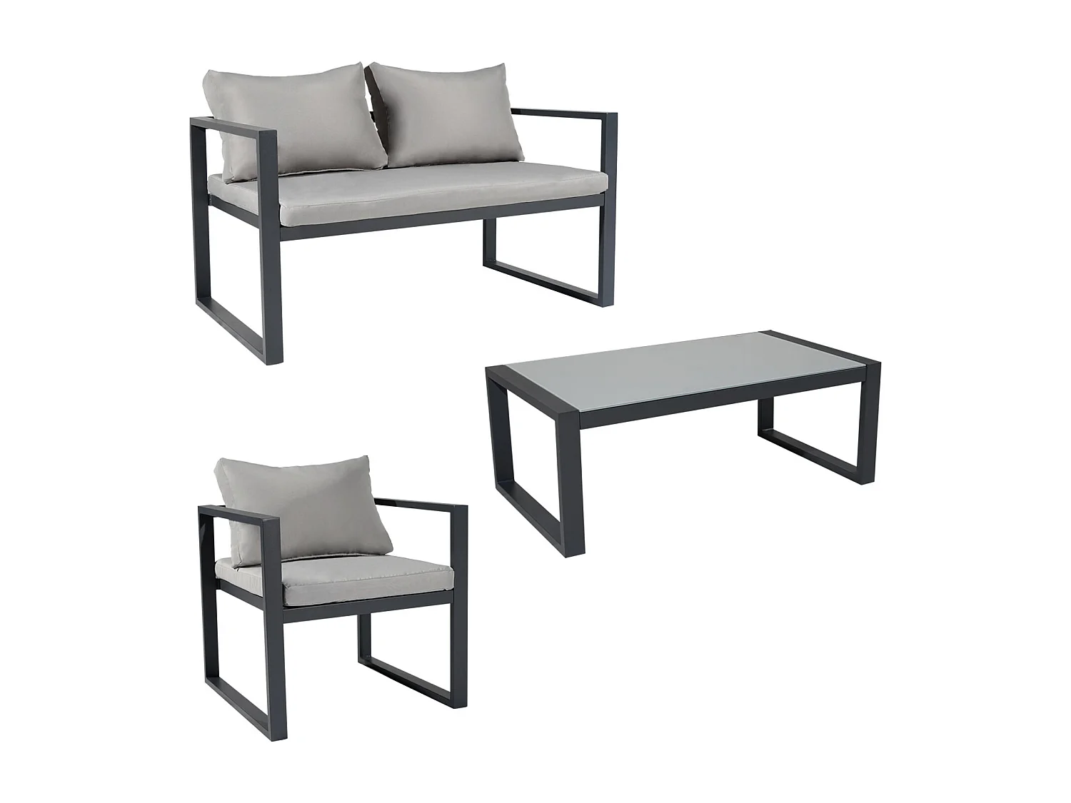 Salon de jardin IBIZA en tissu gris 4 places - aluminium anthracite