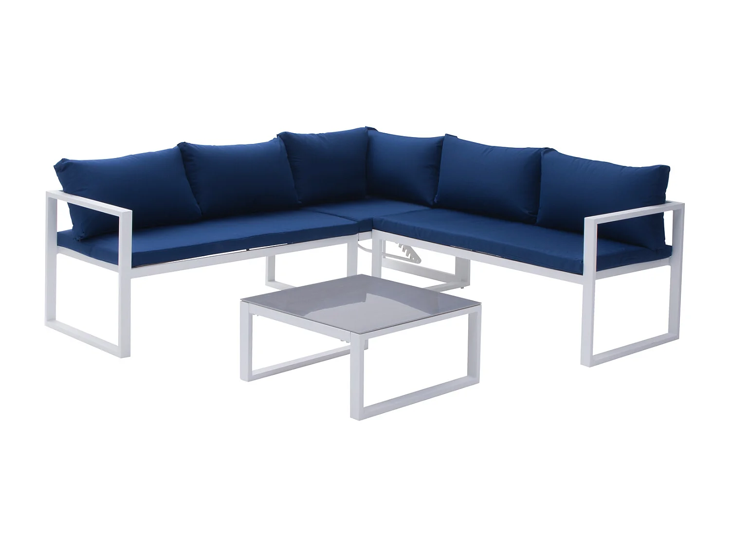 Salon de jardin modulable IBIZA en tissu bleu 4 places - aluminium blanc