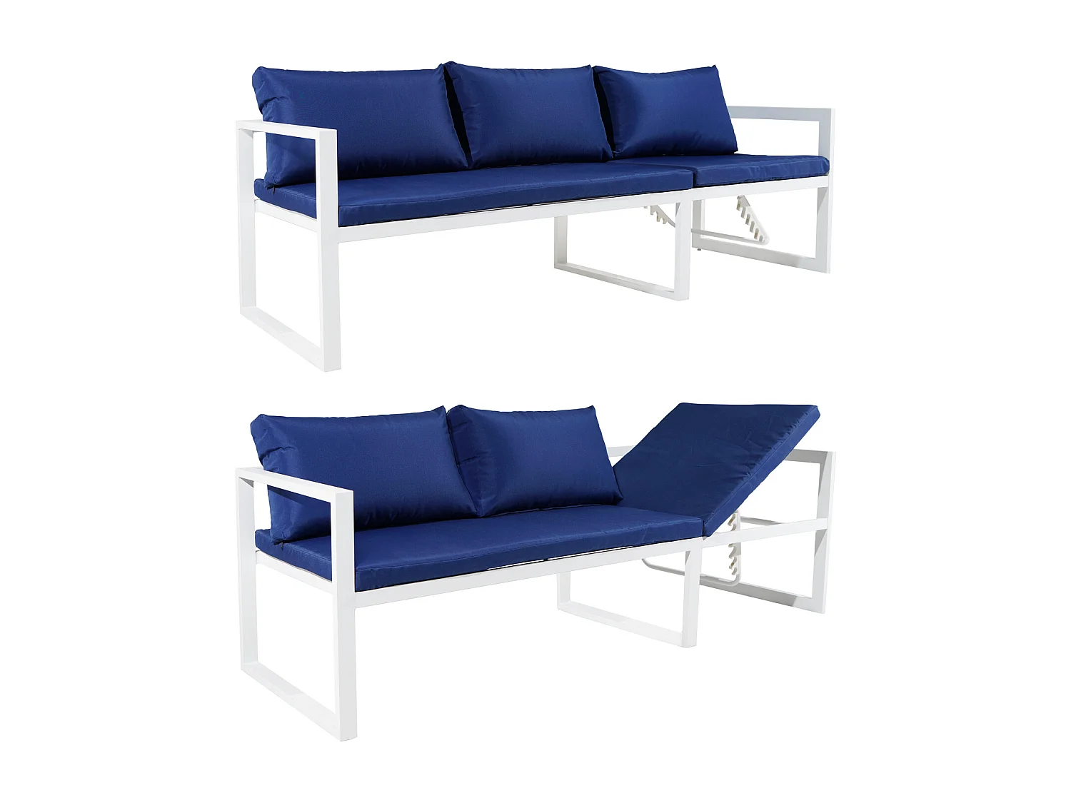 Salon de jardin modulable IBIZA en tissu bleu 4 places - aluminium blanc