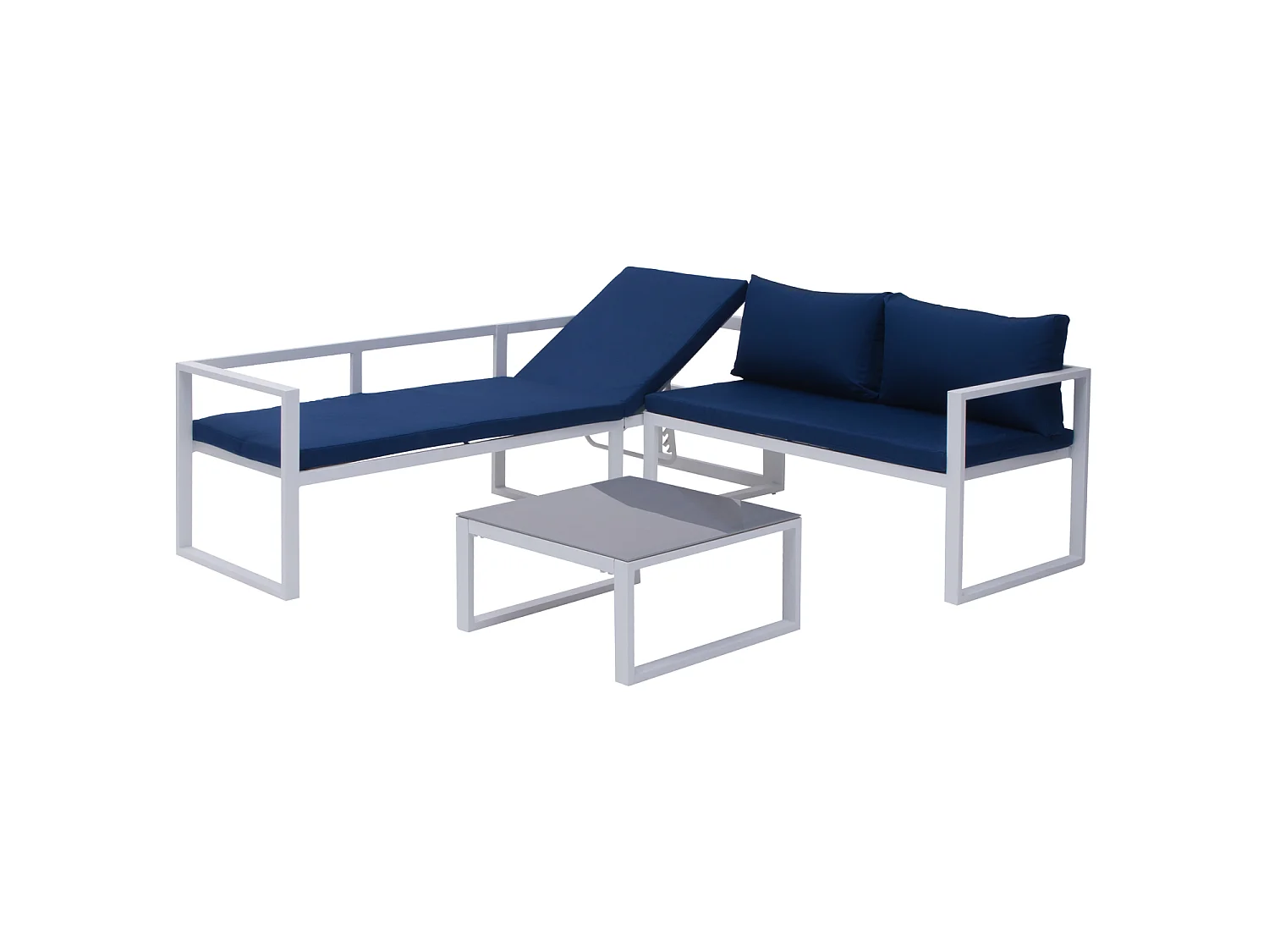 IBIZA modulaire tuinset in blauwe stof 4 zitplaatsen - wit aluminium