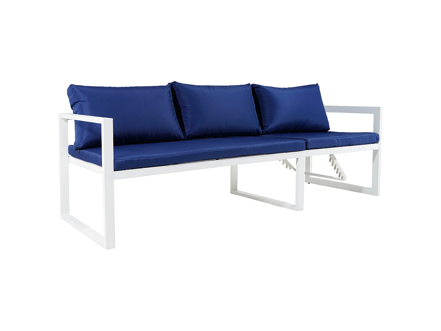 IBIZA modulaire tuinset in blauwe stof 4 zitplaatsen - wit aluminium