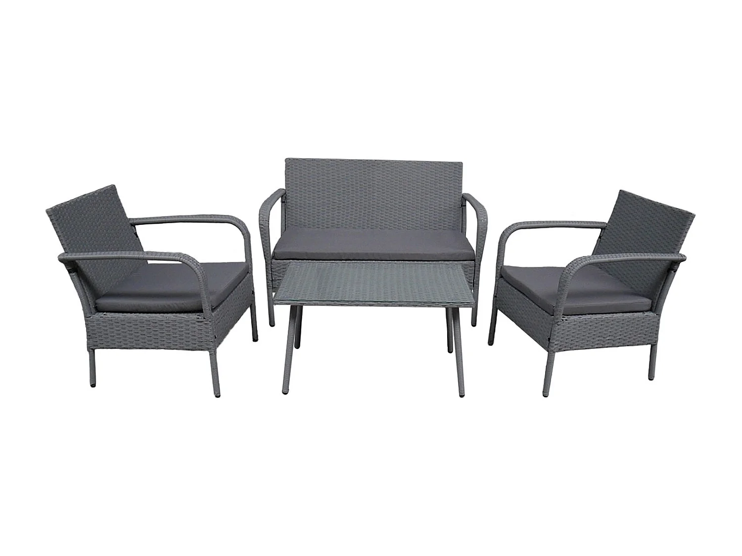 Conjunto de jardín LIPARI en resina trenzada gris 4 plazas cojines grises - HAPPY GARDEN