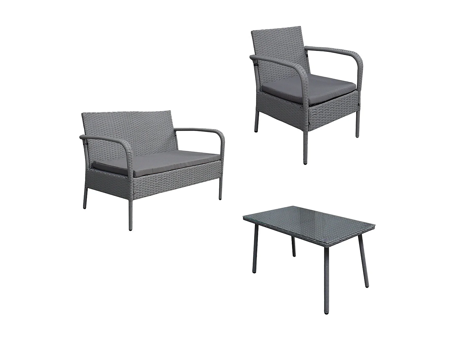 Conjunto de jardín LIPARI en resina trenzada gris 4 plazas cojines grises - HAPPY GARDEN