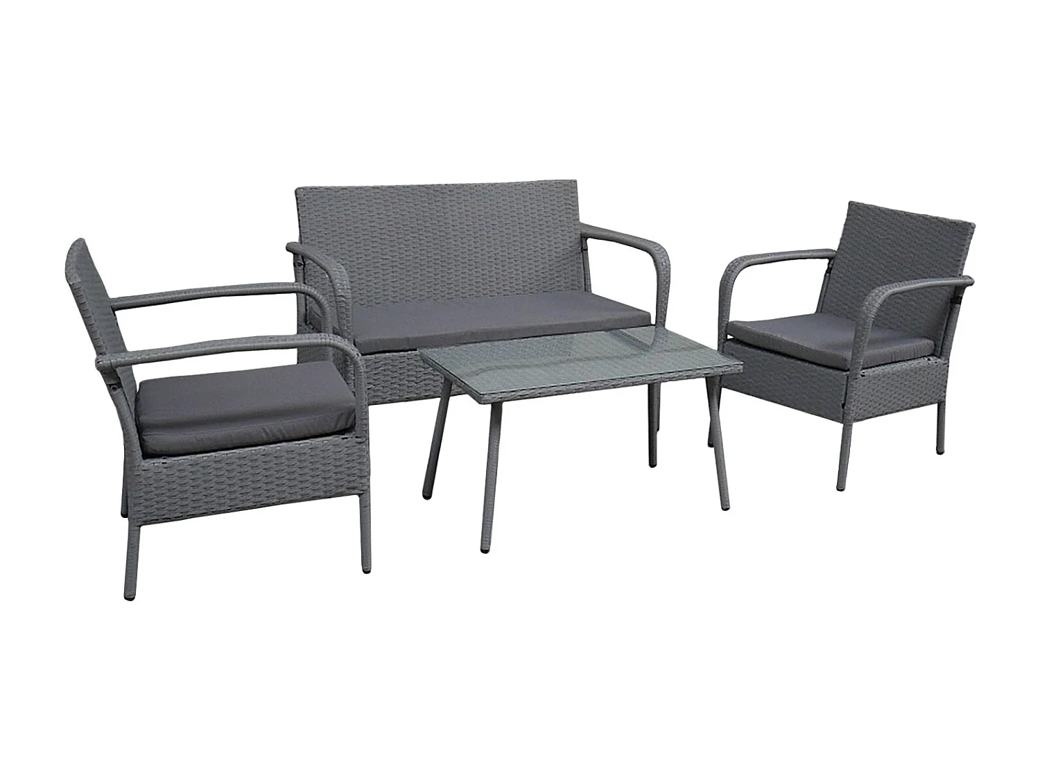 Salon de jardin LIPARI en résine tressée grise 4 places - coussins gris