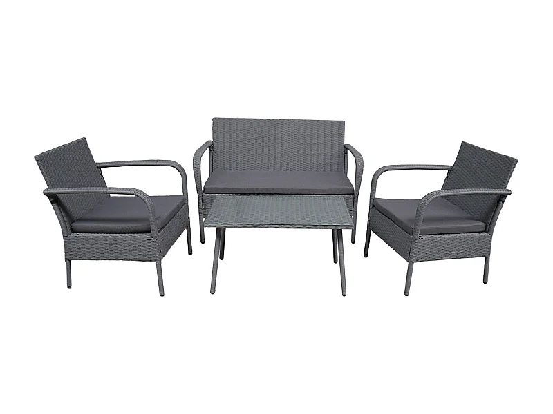 Salon de jardin LIPARI en résine tressée grise 4 places - coussins gris