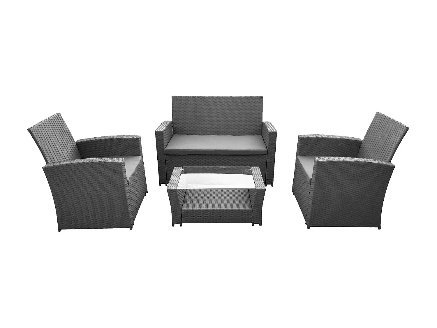 Set di mobili da giardino in resina intrecciata COMINO grigio 4 posti - cuscini grigi - HAPPY GARDEN