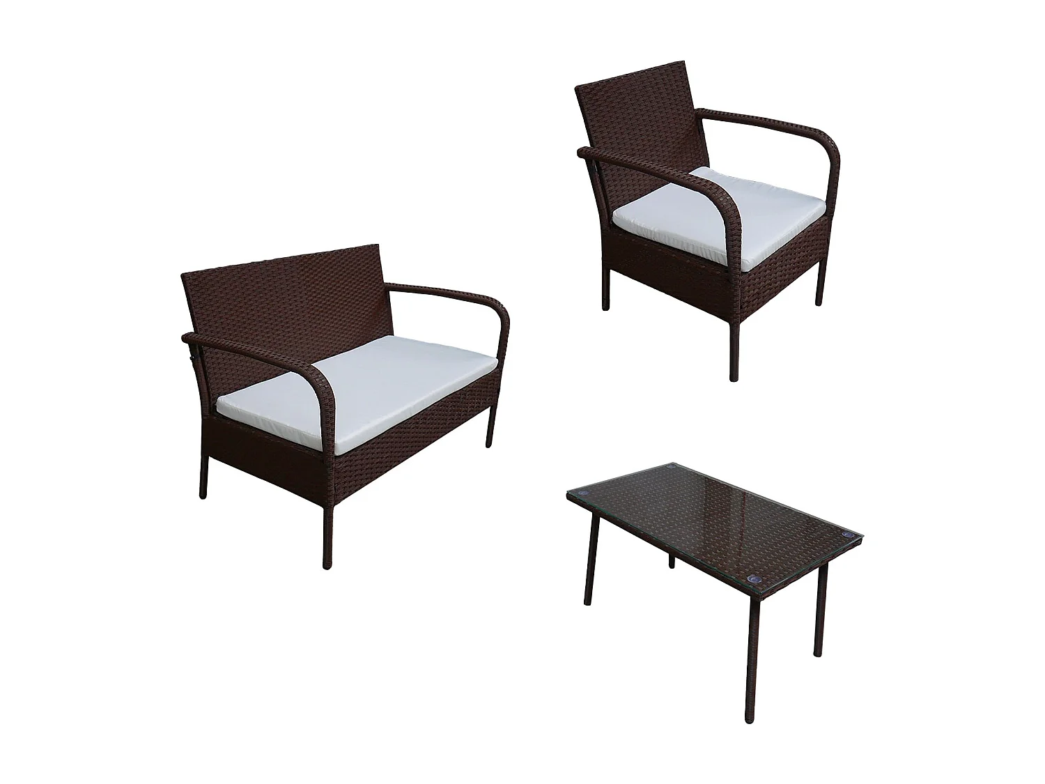 Salon de jardin LIPARI en résine tressée marron 4 places - coussins ivoire
