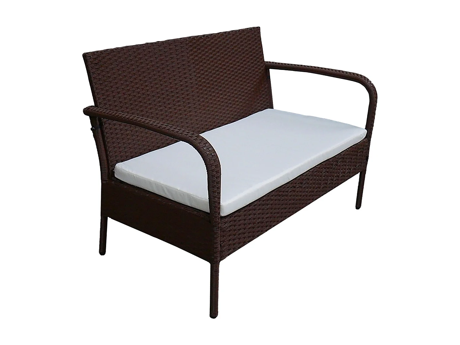 Salon de jardin LIPARI en résine tressée marron 4 places - coussins ivoire