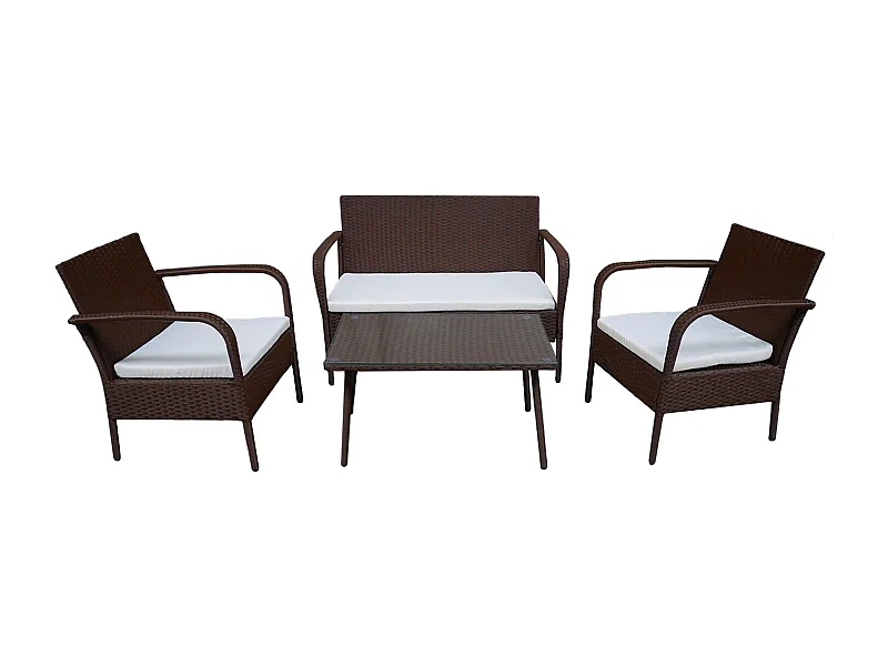 Set di mobili da giardino LIPARI in resina intrecciata marrone - 4 posti - cuscini crema - HAPPY GARDEN