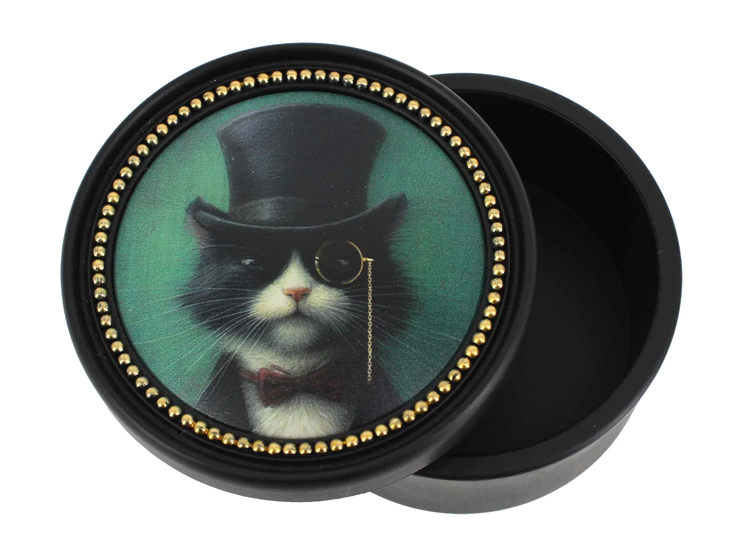 Boite noir et doré chat aristo 12x7.5cm