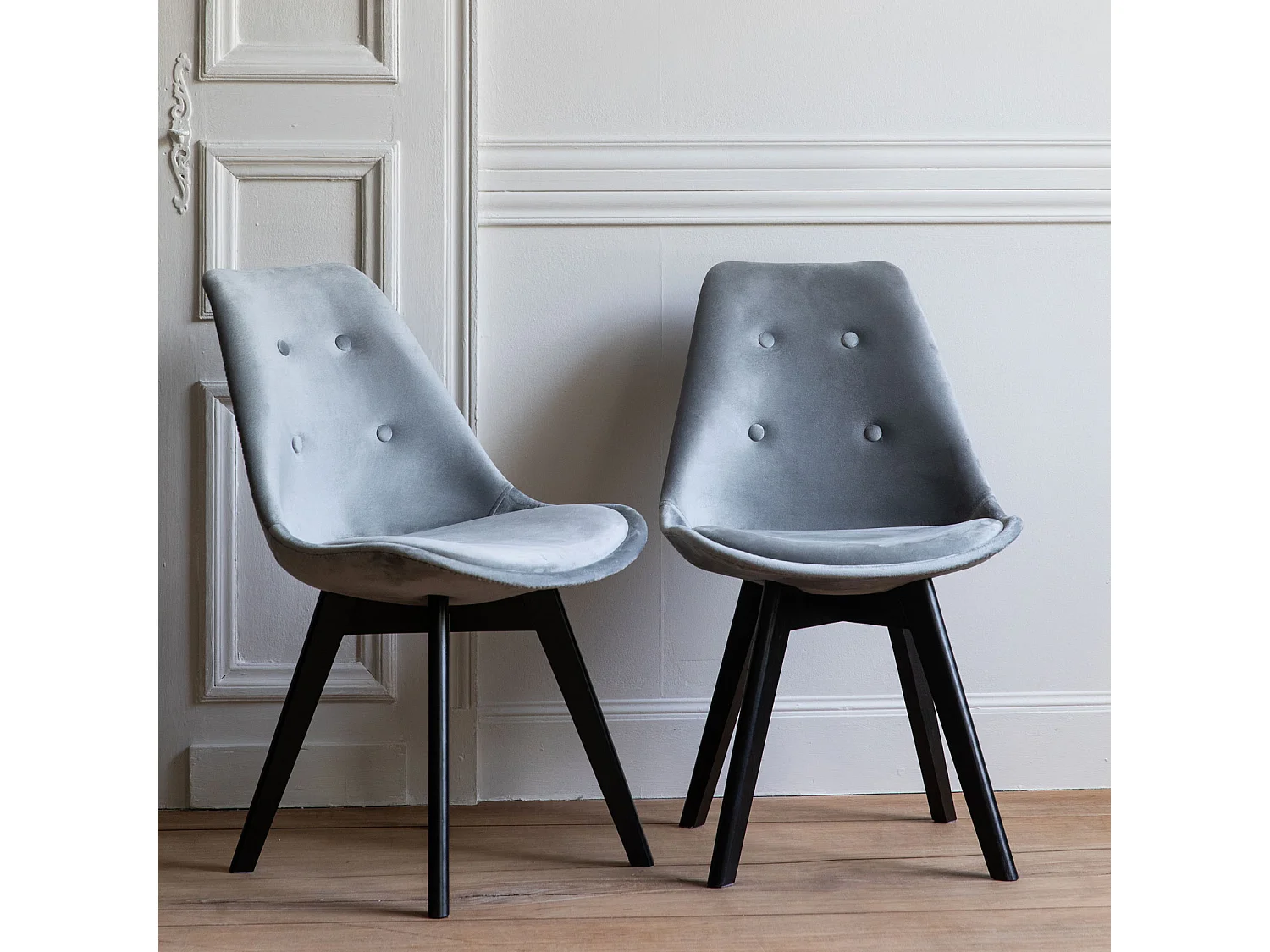Lot de 2 chaises en velours NORA grises avec coussin
