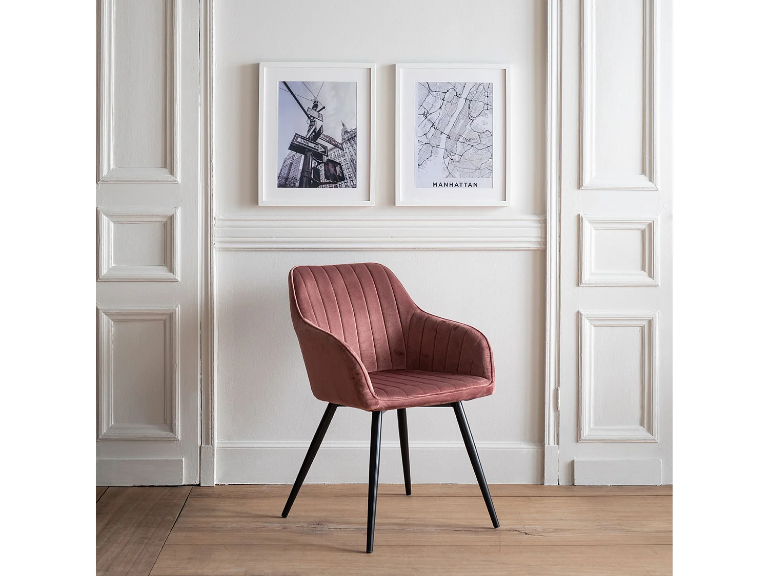 Chaise en velours BERTILLE rose