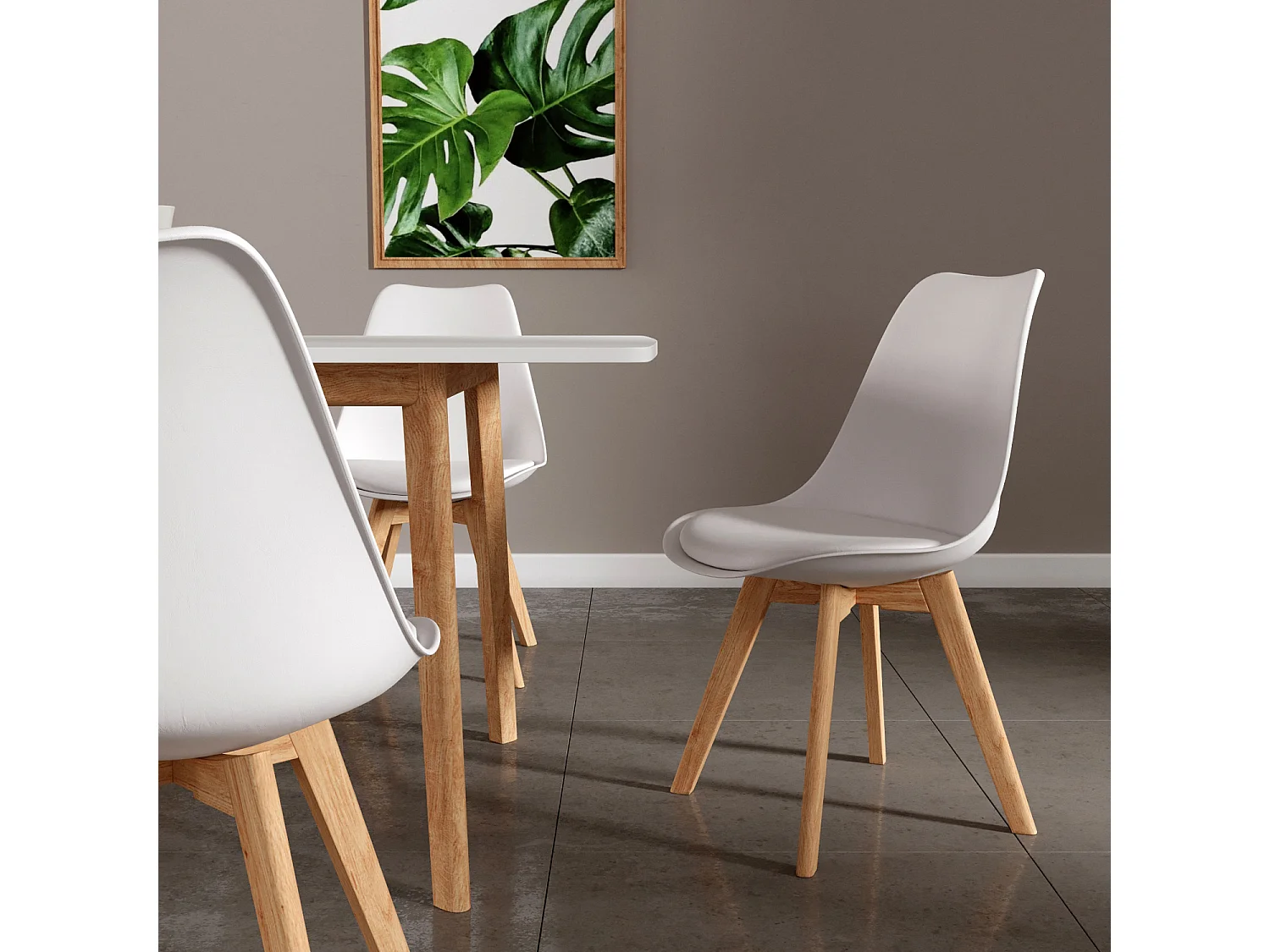 Lot de 2 chaises scandinaves NORA blanches avec coussin