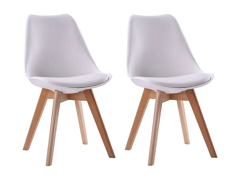 Lot de 2 chaises scandinaves NORA blanches avec coussin