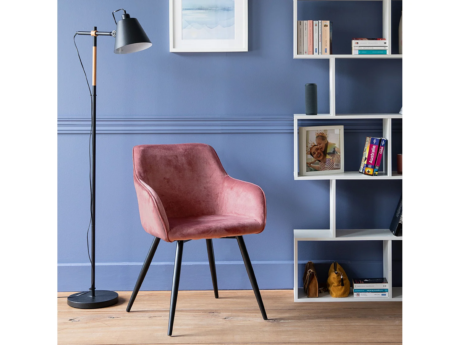 Chaise vintage GISELE velours rose