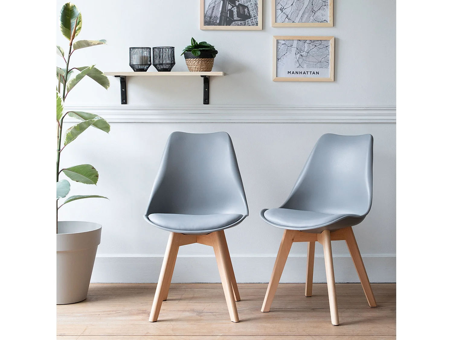 Set di 2 sedie scandinave grigie NORA con cuscino - HAPPY GARDEN