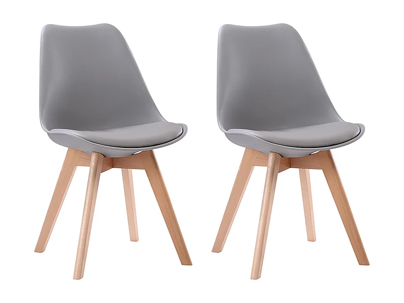 Lot de 2 chaises scandinaves NORA grises avec coussin