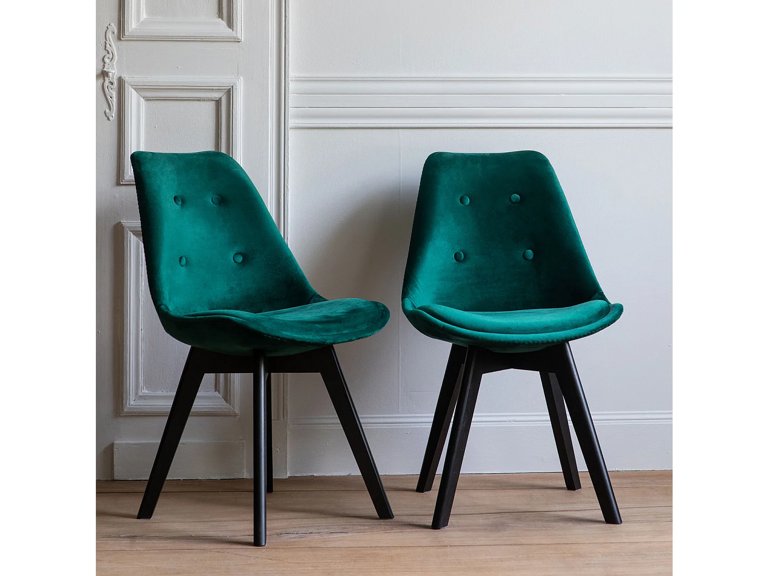 Set di 2 sedie in velluto verde NORA con cuscino - HAPPY GARDEN